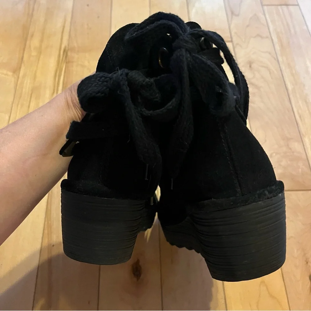 Fly London Black Suede Lace up the back Ankle booties size 42